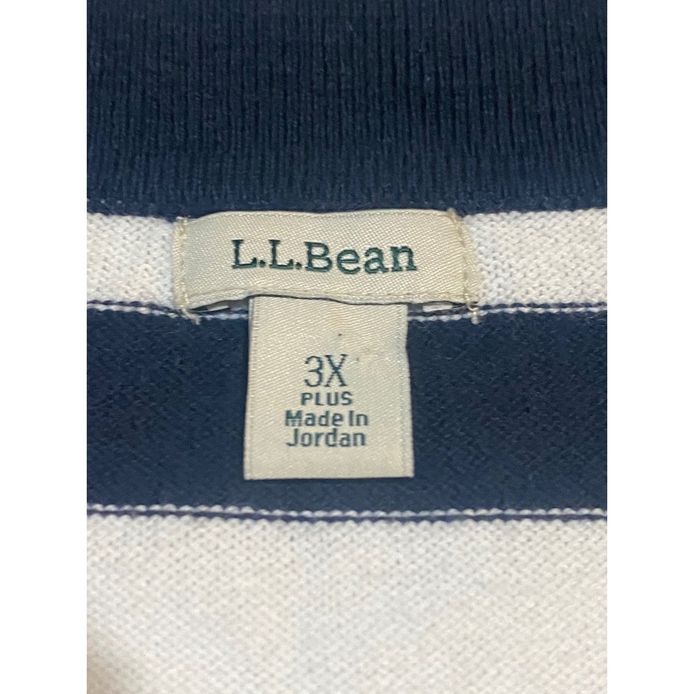 LL Bean Womens 3X Cotton Cashmere Striped Polo Sweater Navy Blue White 522982 - Picture 4 of 8